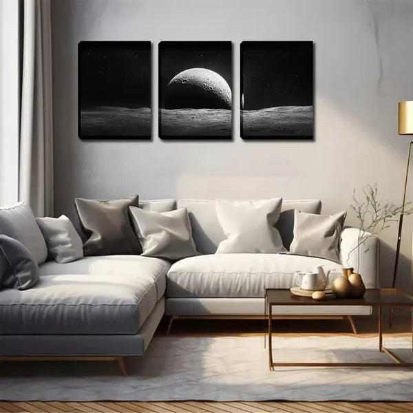 3pcs The Moon In The Universe Wall Art Set Canvas Framed 60x90cm - High Quality Print 100% Australian Made Wall Canvas Ready to Hang - Bella Home Decor