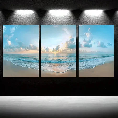 3pcs Beautiful Beach with Golden Sand & Sunset Sky Art Set Canvas Unframed - High Quality Print 100% Australian Made Wall Canvas