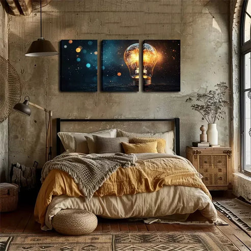 3pcs A Bright Light Bulb Wall Art Set Wall Art Canvas Unframed - High Quality Print 100% Australian Made Wall Canvas - Bella Home Decor