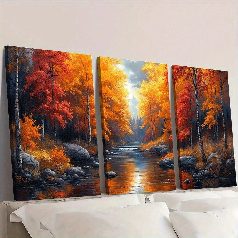 3pcs Vibrant Forest Stream Colorful Floral Wall Art Set Canvas Framed 60x90cm - High Quality Print 100% Australian Made Wall Canvas Ready to Hang - Bella Home Decor