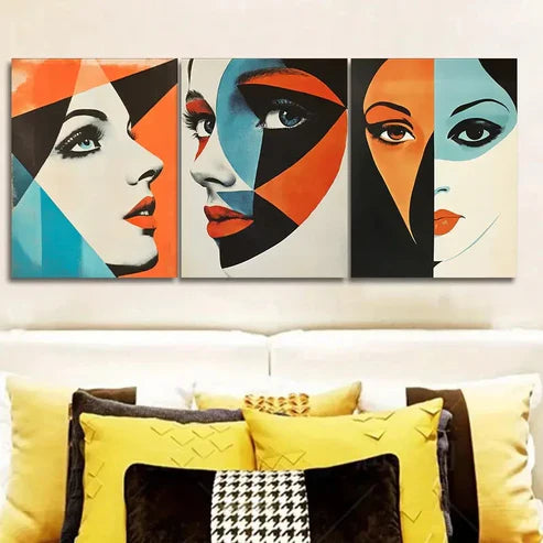 3pcs Women’s Portrait Posters Abstract Faces Wall Art Set Canvas Unframed - High Quality Print 100% Australian Made Wall Canvas