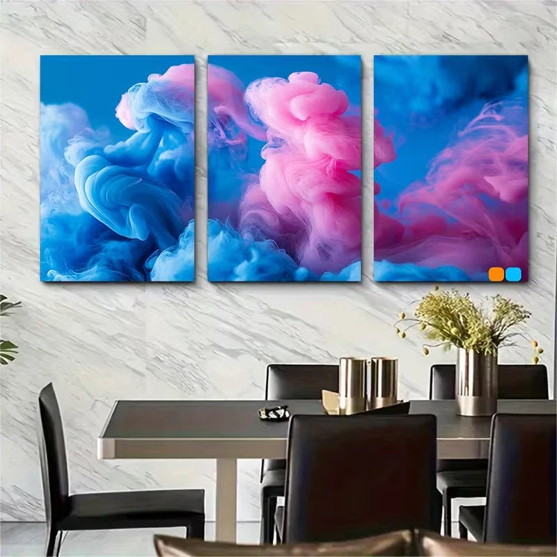 3pcs Abstract Blue Pink Ink Metal Print Ready to Hang Art