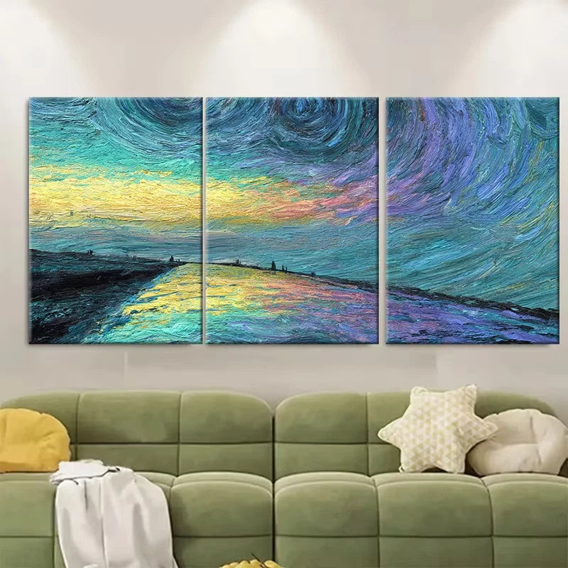 3pcs Design of a Starry Night Landscape Metal Print Ready to Hang Art
