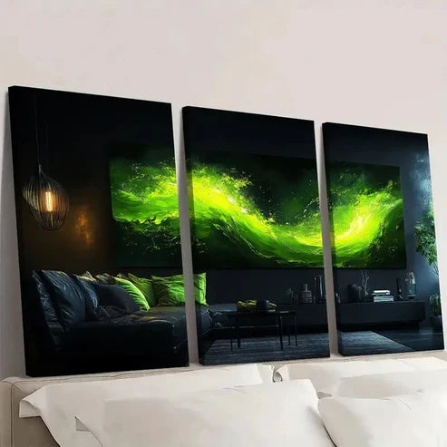 3pcs Modern Abstract Neon Green Wall Art Canvas Unframed - High Quality Print 100% Australian Made Wall Canvas - Bella Home Decor