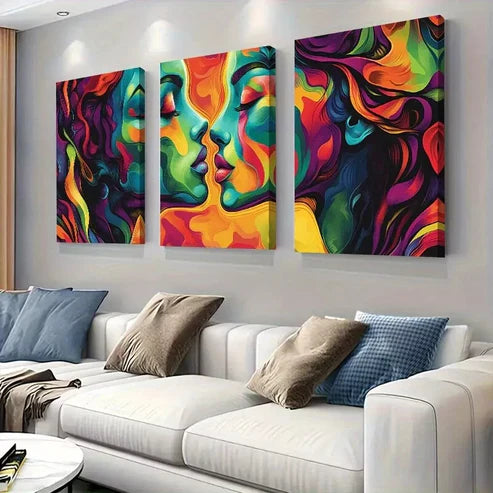 3pcs Colorful Modern Vibrant Abstract Faces Wall Art Canvas Unframed - High Quality Print 100% Australian Made Wall Canvas - Bella Home Decor