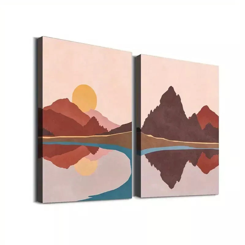 2pcs Abstract Landscape Art Lake Framed 50x75cm - High Quality Print 100% Australian Made Wall Canvas Ready to Hang - Bella Home Decor