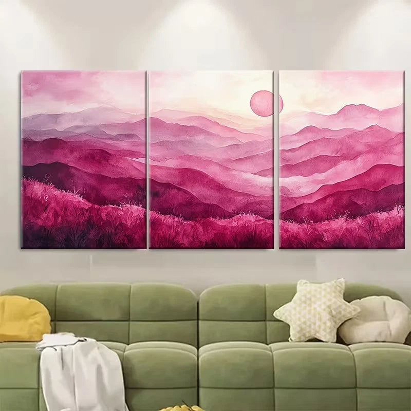 3pcs Elegant Dusky Blush Pink Abstract Watercolor Metal Print Ready to Hang Art