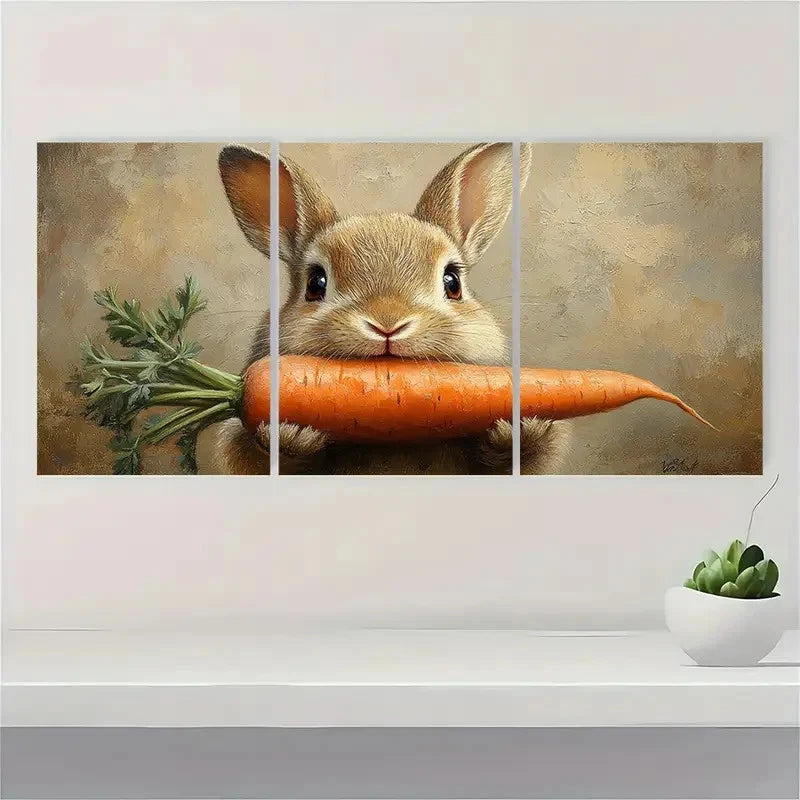 3pcs 2D Rustic Rabbit Wall Art Canvas Framed 50x70cm - High Quality Print 100% Australian Made Wall Canvas Ready to Hang - Bella Home Decor