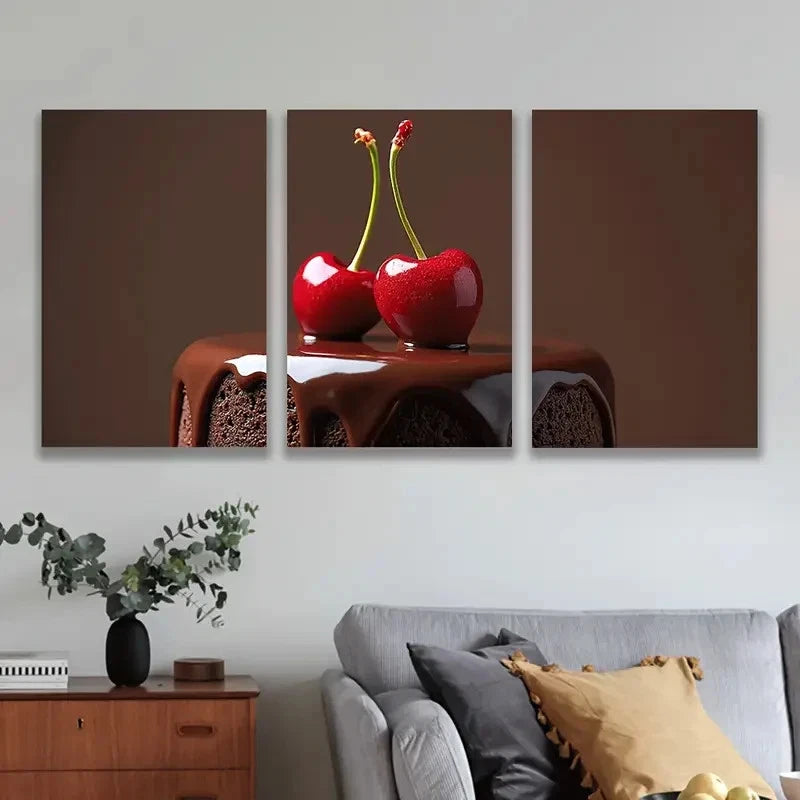 3pcs Chocolate Cake And Cherries Art Wall Art Set Canvas Framed 40x60cm - High Quality Print 100% Australian Made Wall Canvas Ready to Hang - Bella Home Decor