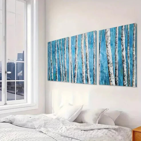 3pcs Abstract White Birch Tree Canvas Framed 60x90cm - High Quality Print 100% Australian Made Wall Canvas Ready to Hang