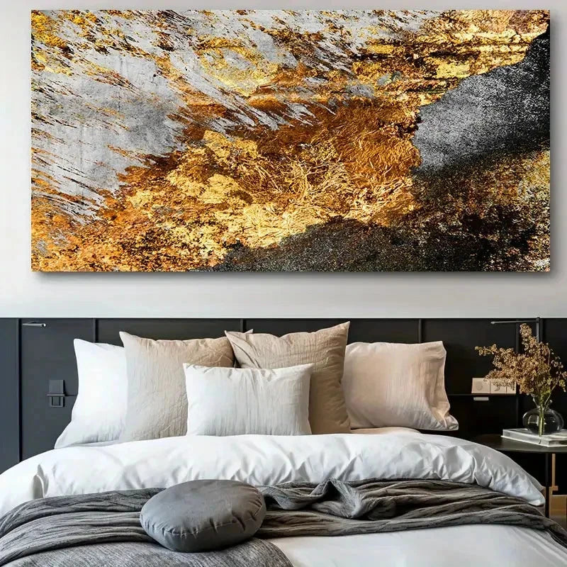 Abstract Golden Graffiti Wall Art Canvas Office Home Room Framed 120x60cm