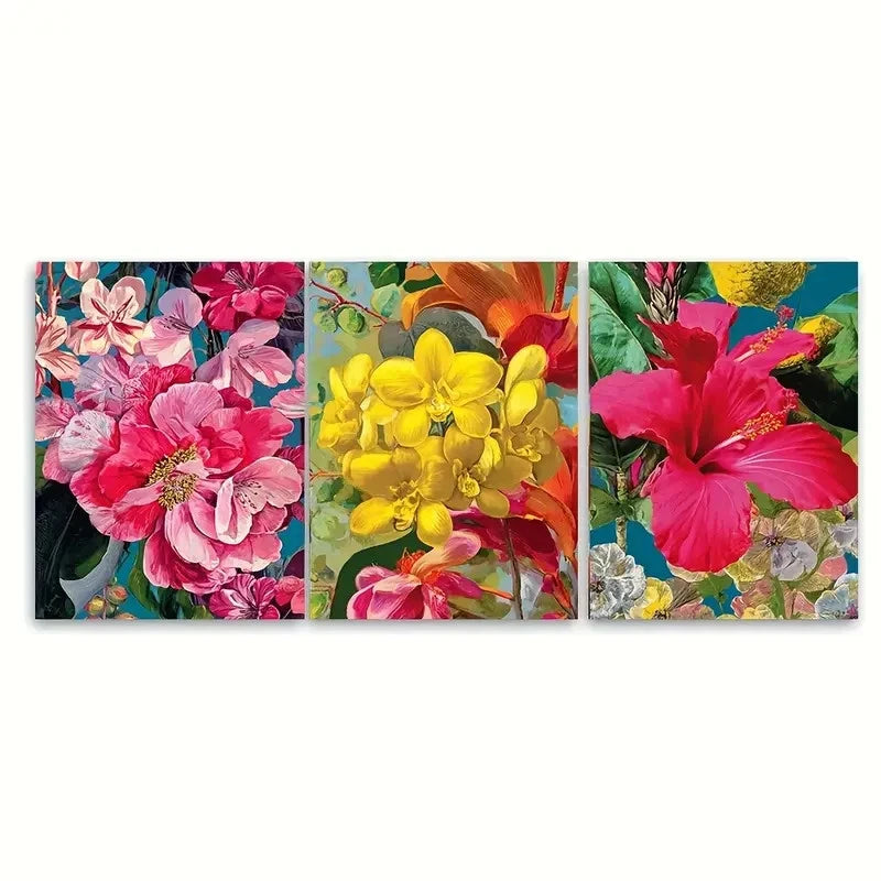 3pcs Venezuela Botanical Floral Illustration Wall Art Set Canvas Framed 50x70cm - High Quality Print 100% Australian Made Wall Canvas Ready to Hang