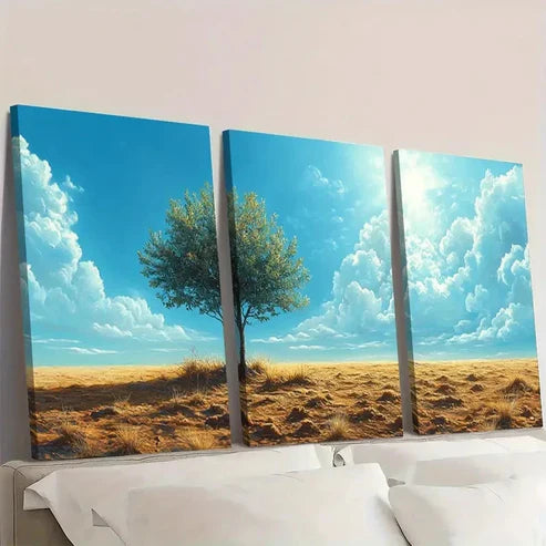 3pcs Vibrant Green Sapling in Parched Brown Wall Art Set Canvas Unframed - High Quality Print 100% Australian Made Wall Canvas