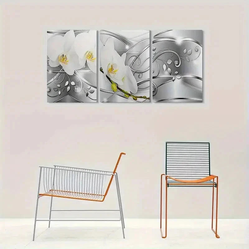 3pcs White Orchid Painting Modern Wall Art Set Canvas Framed 60x90cm - High Quality Print 100% Australian Made Wall Canvas Ready to Hang