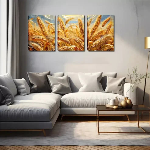 3pcs Yellow Wheat Fields Wall Art Set Wall Art Canvas Unframed - High Quality Print 100% Australian Made Wall Canvas