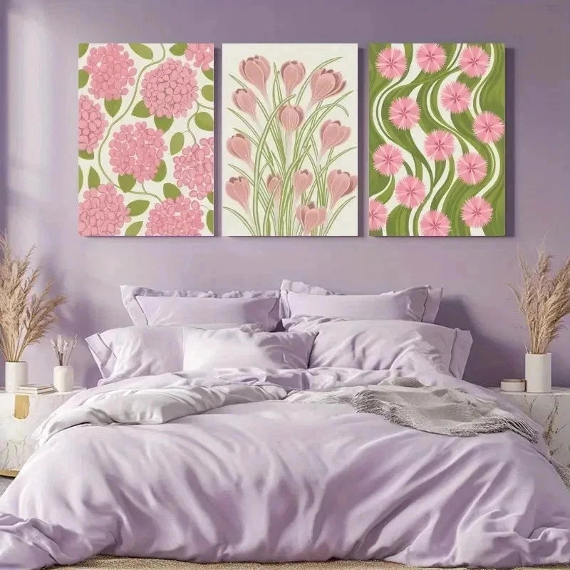3pcs Hydrangea, Crocus, Dianthus Wall Art Set Canvas Framed 60x90cm - High Quality Print 100% Australian Made Wall Canvas Ready to Hang