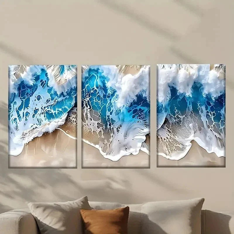 3pcs Waves Crashing on The Beach Wall Art Canvas Unframed - High Quality Print 100% Australian Made Wall Canvas