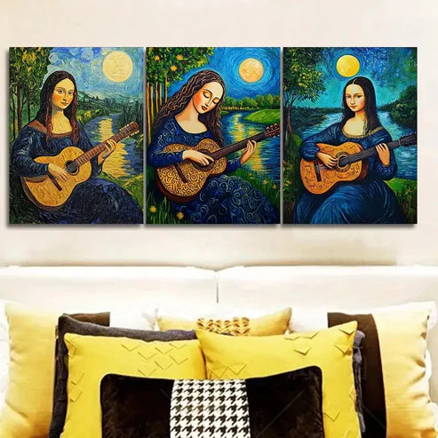 3pcs Mona Lisa Plays Guitar Wall Art Set Wall Art Canvas Unframed – High Quality Print 100% Australian Made Wall Canvas