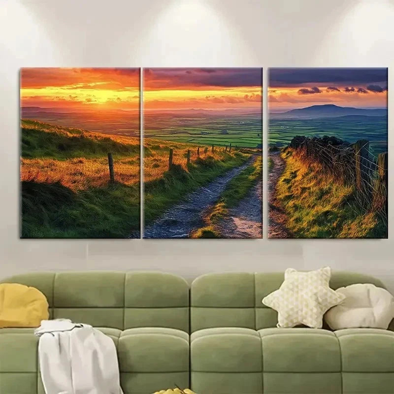 3pcs Sunset Irish Landscape KO Wall Art Set Canvas Framed 40x60cm - High Quality Print 100% Australian Made Wall Canvas Ready to Hang - Bella Home Decor