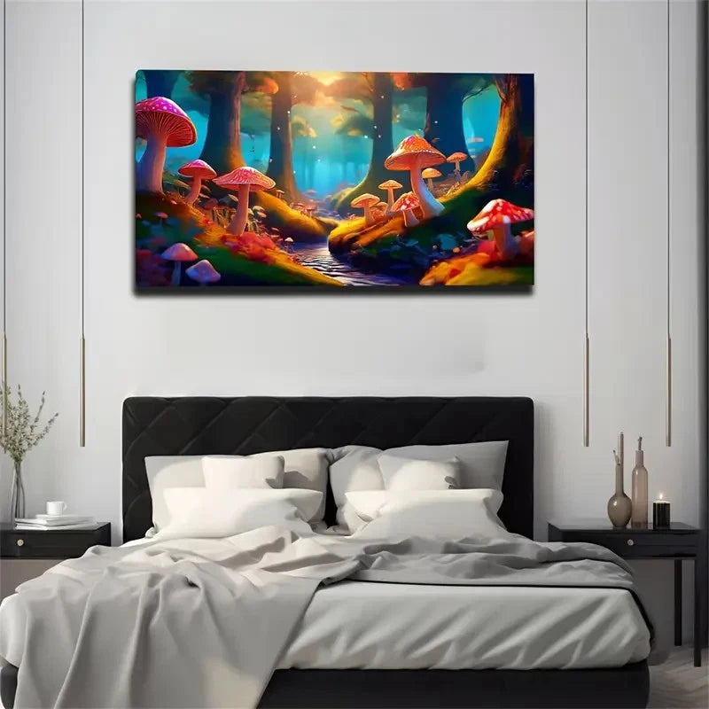 Dazzling Mushroom Forest Wall Art Canvas Office Home Room Framed 120x60cm