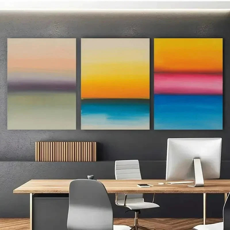3pcs Color Block Abstract Pastel & Vibrant Wall Art Set Canvas Framed 50x70cm - High Quality Print 100% Australian Made Wall Canvas Ready to Hang - Bella Home Decor