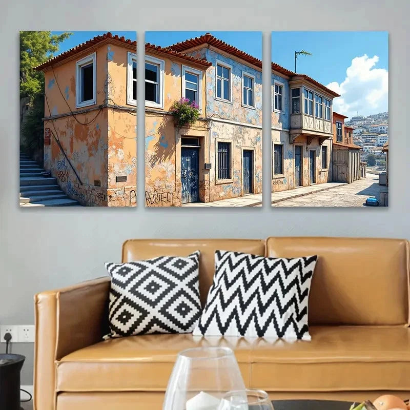 3pcs Old Building Scene Wall Art Set Canvas Framed 50x70cm - High Quality Print 100% Australian Made Wall Canvas Ready to Hang