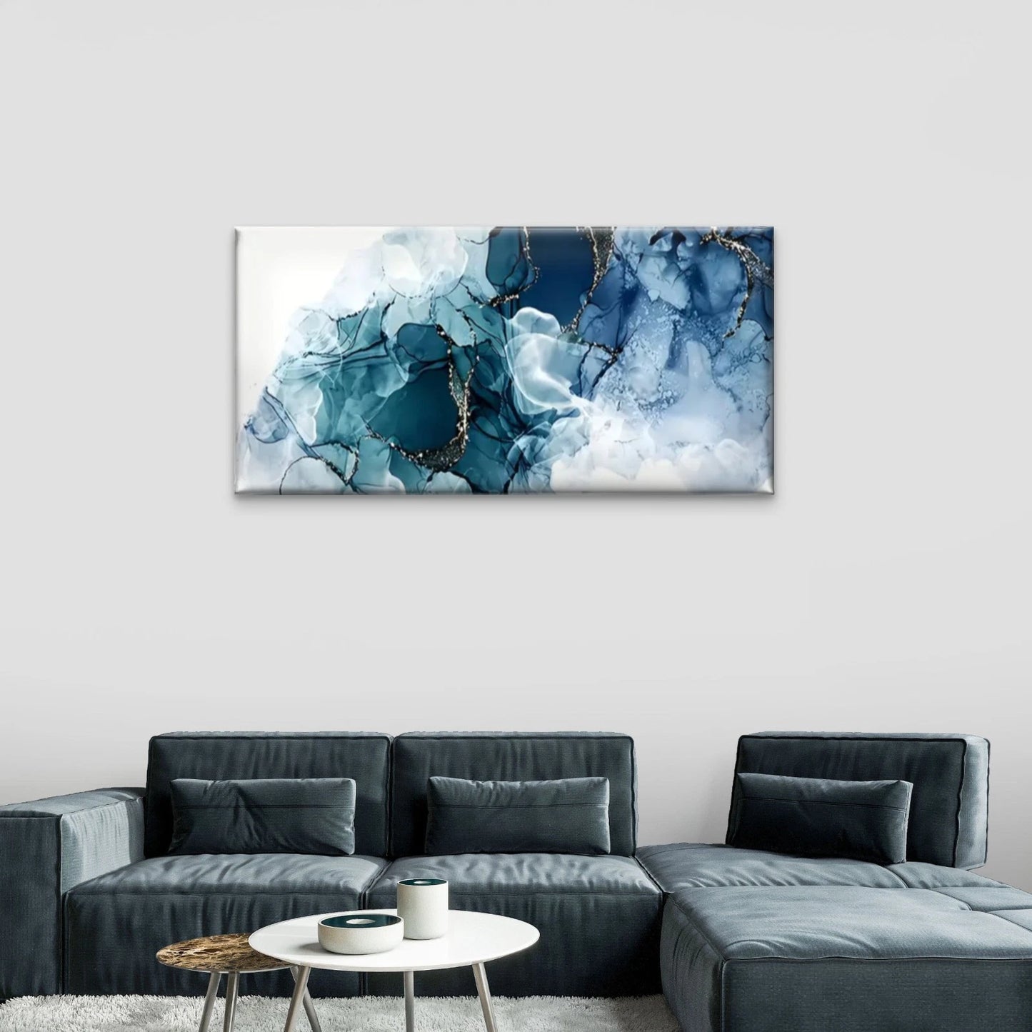 Blue White Abstract Painting Wall Art Canvas Office Home Room Framed 120x60cm - Bella Home Decor