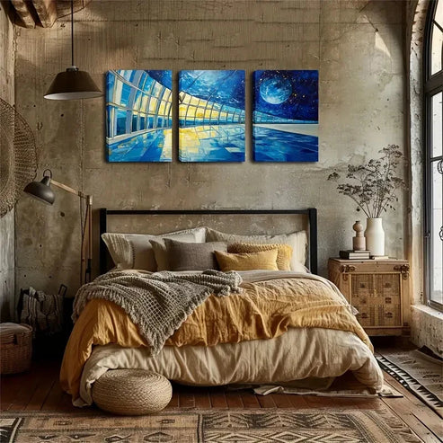 3pcs Observatories and Moons, Shocking Wall Art Set Wall Art Canvas Unframed - High Quality Print 100% Australian Made Wall Canvas