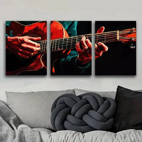 3pcs Guitar Playing Design Dark Modern Perfect Wall Art Set Canvas Unframed - High Quality Print 100% Australian Made Wall Canvas