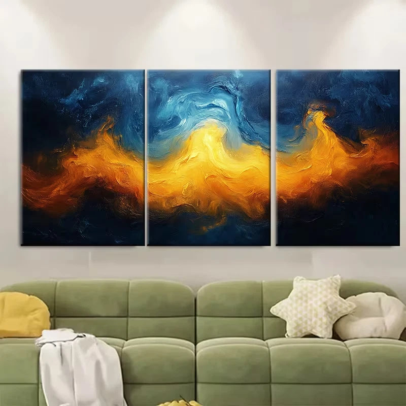 3pcs Vibrant Blue and Yellow Abstract Metal Print Ready to Hang Art