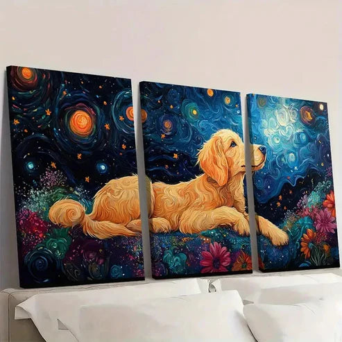 3pcs Dog in Cosmic Nebula Design A Wall Art Set Canvas Unframed - High Quality Print 100% Australian Made Wall Canvas - Bella Home Decor