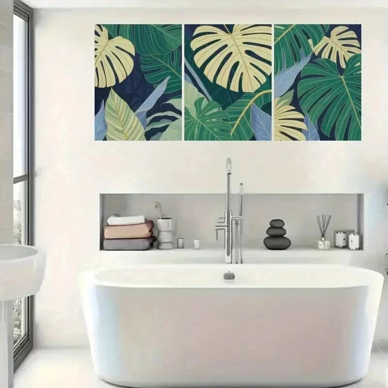 3pcs Monstera & Palm Leaf Wall Art Set Canvas Framed 50x70cm - High Quality Print 100% Australian Made Wall Canvas Ready to Hang