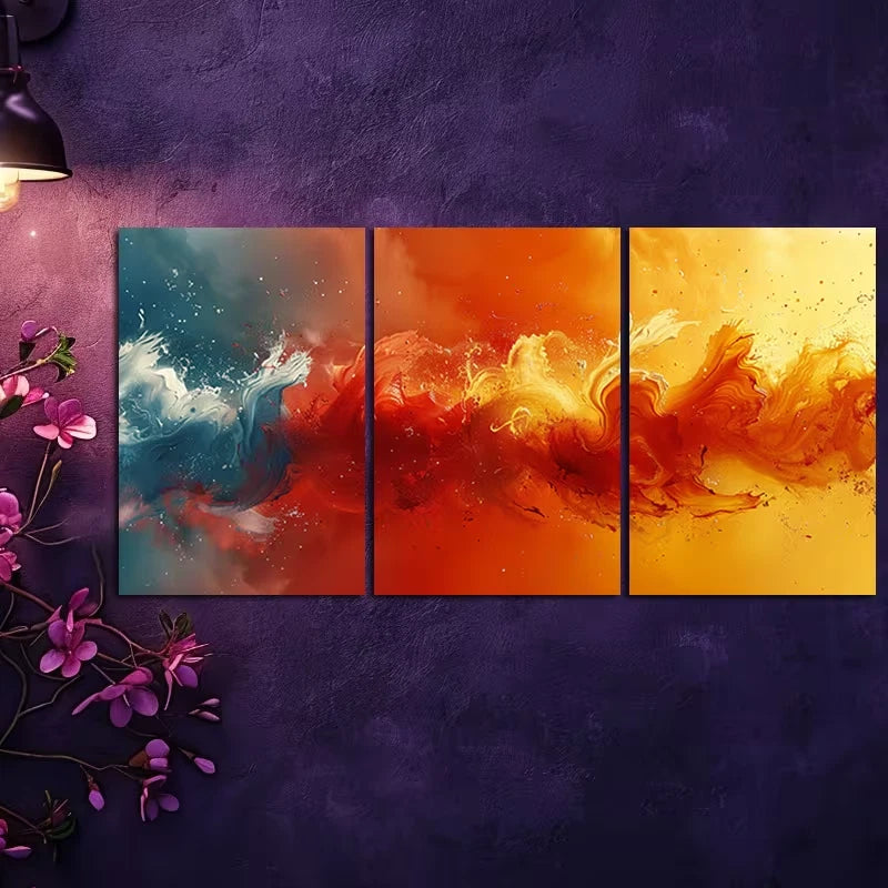 3pcs Colorful Fluid Design Wall Art Set Canvas Framed 60x90cm - High Quality Print 100% Australian Made Wall Canvas Ready to Hang