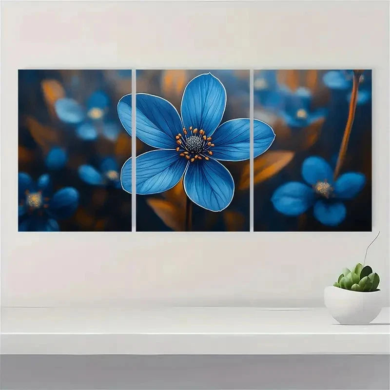 3pcs Starwort Flower Blue SB Framed Wall Art Set Canvas Framed 50x70cm - High Quality Print 100% Australian Made Wall Canvas Ready to Hang