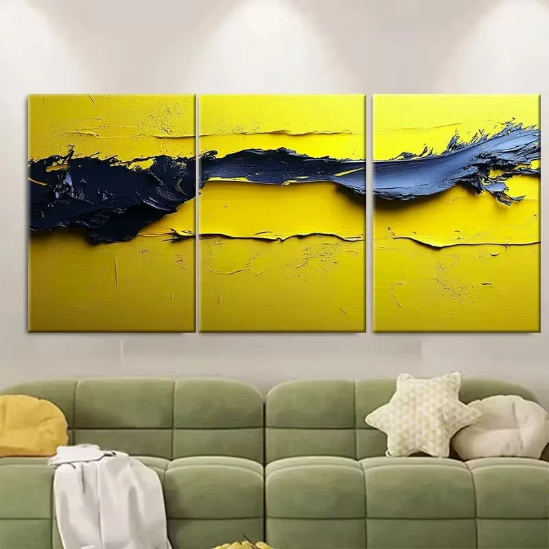 3pcs Vibrant Neon Yellow Abstract Metal Print Ready to Hang Art