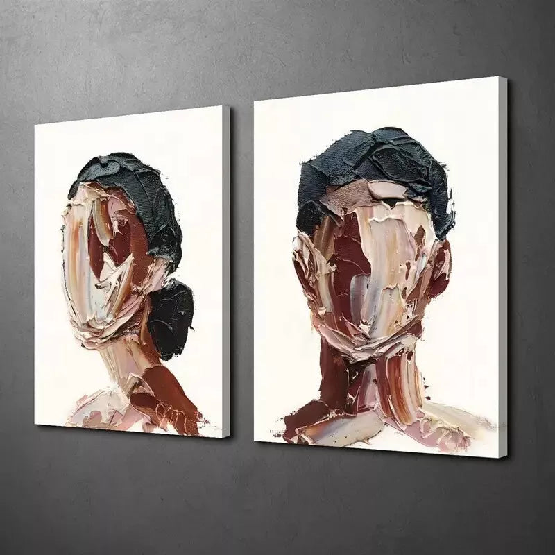 2pcs Painting, Man And Woman Portraits, Abstract Figure Oil Canvas Framed 50x75cm - High Quality Print 100% Australian Made Wall Canvas Ready to Hang - Bella Home Decor