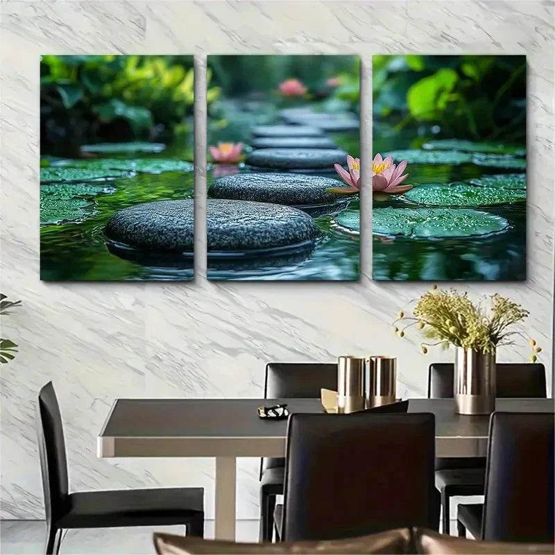 3pcs Stepping Stones Lily S Wall Art Set Canvas Framed 60x90cm - High Quality Print 100% Australian Made Wall Canvas Ready to Hang