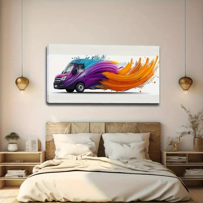 Abstract Van Colorful Splashes Wall Art Canvas Office Home Room Framed 120x60cm - Bella Home Decor