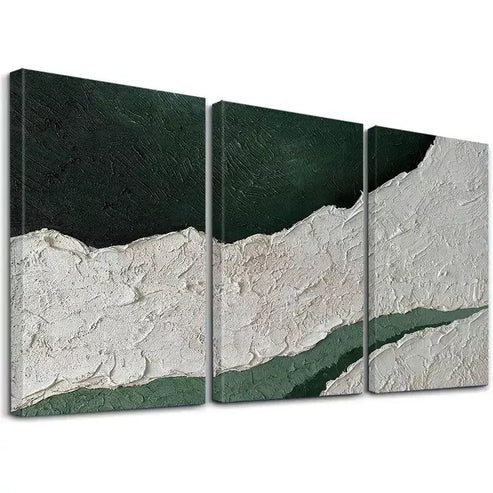 3pcs Abstract Green & White Painting Wall Art Set Canvas Unframed - High Quality Print 100% Australian Made Wall Canvas - Bella Home Decor