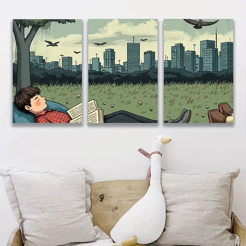 3pcs Classic Reading Metal Print Ready to Hang Art