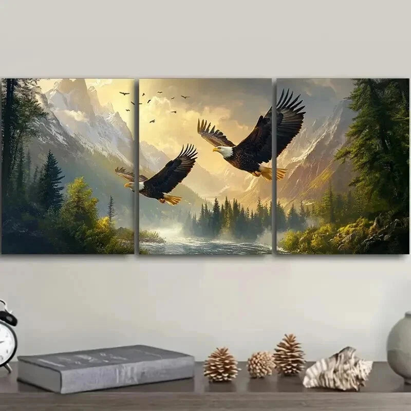 3pcs Two Flying Eagles Wall Art Set Canvas Framed 50x70cm - High Quality Print 100% Australian Made Wall Canvas Ready to Hang