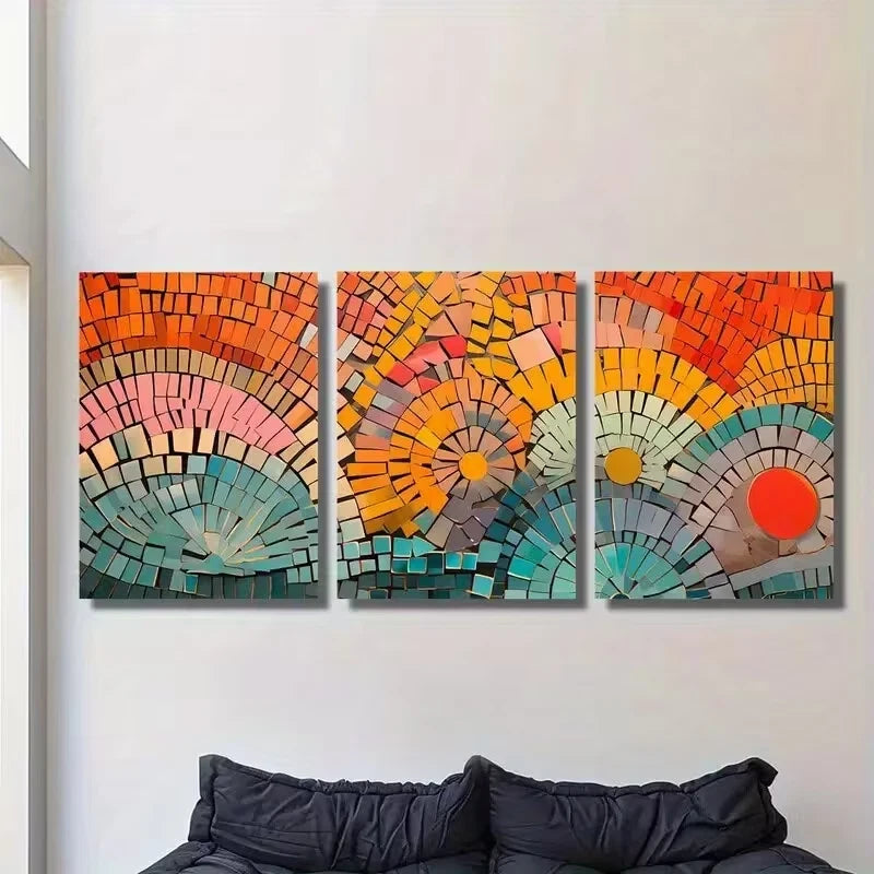 3pcs Corful Geometric Pattern Metal Print Ready to Hang Art