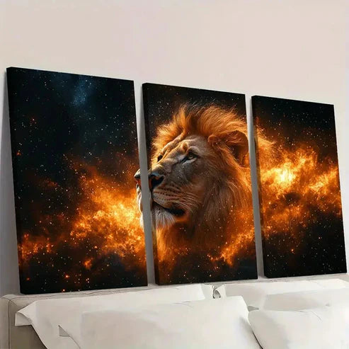 3pcs Lion Astrology Leo EX Wall Art Set Canvas Unframed - High Quality Print 100% Australian Made Wall Canvas - Bella Home Decor