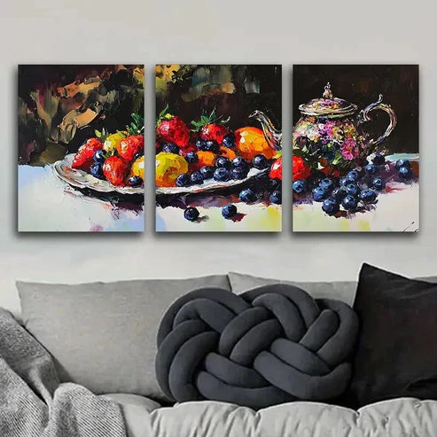 3pcs Afternoon Tea Fruit Nature Perfect Wall Art Set Canvas Unframed - High Quality Print 100% Australian Made Wall Canvas - Bella Home Decor