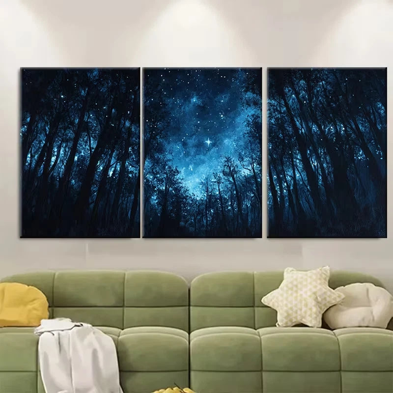 3pcs Celestial Skies Dark Forest Metal Print Ready to Hang Art