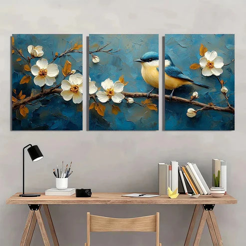 3pcs Nature Scene Abstract Blue Beige Tones Wall Art Canvas Unframed - High Quality Print 100% Australian Made Wall Canvas