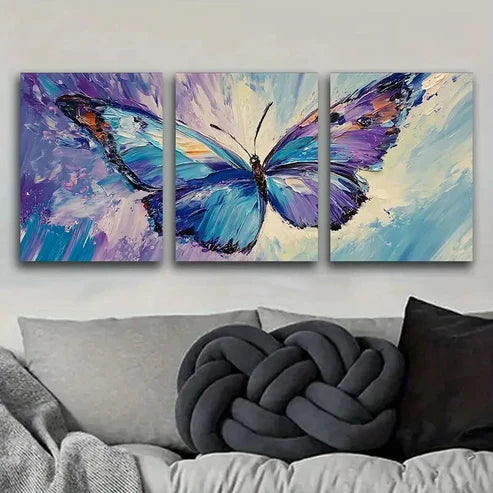 3pcs Purple Butterfly Beauty Colorful Perfect Wall Art Set Canvas Unframed - High Quality Print 100% Australian Made Wall Canvas