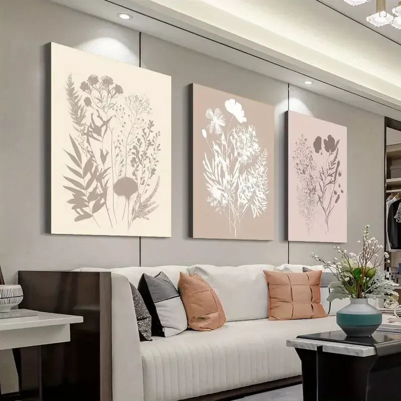 3pcs Abstract Wildflower Floral Botanical Art Canvas Framed 40x60cm - High Quality Print 100% Australian Made Wall Canvas Ready to Hang - Bella Home Decor