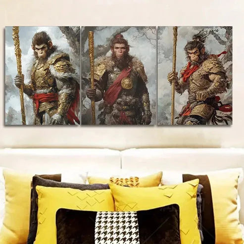 3pcs The Monkey King Mythology Theme Wall Art Set Canvas Unframed - High Quality Print 100% Australian Made Wall Canvas