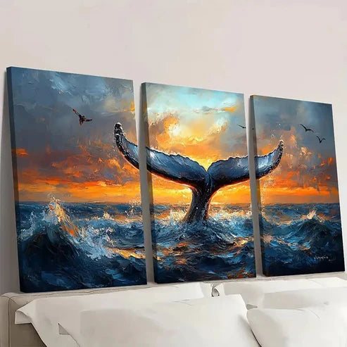 3pcs Whale Tail Original Art Animal Art AW Wall Art Set Canvas Unframed - High Quality Print 100% Australian Made Wall Canvas - Bella Home Decor